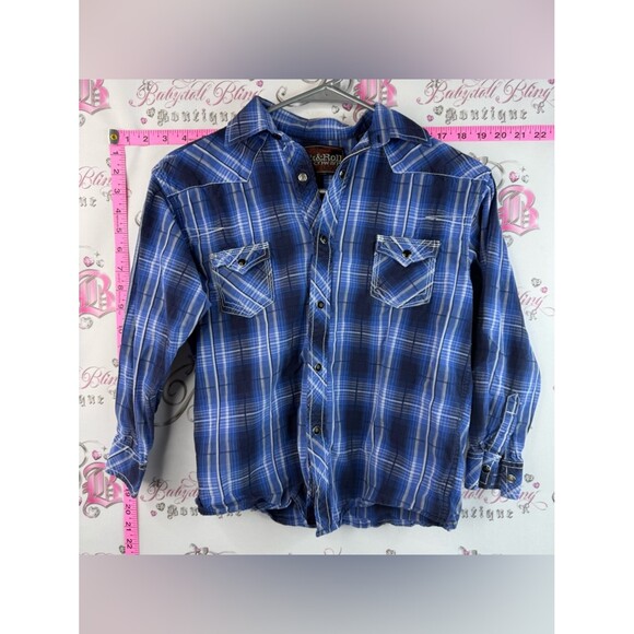 Rock And Roll Cowboy Tops - Rock and roll cowboy shirt plaid blue Button-Down Casual Shirt Blue Plaid